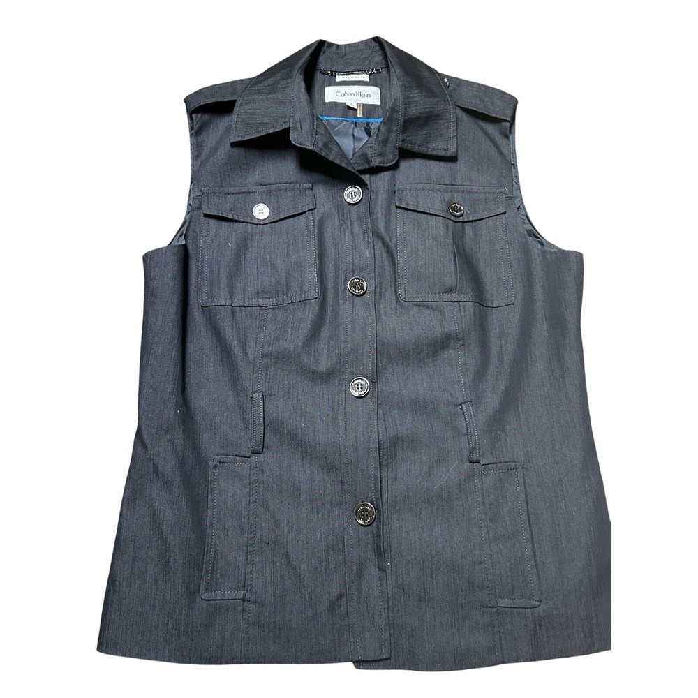 Calvin Klein Women Dark Gray‎ Sleeveless Utility Vest Size 8